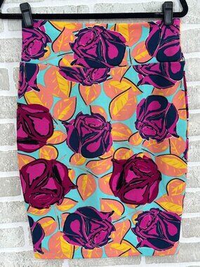 LuLaRoe Cassie Skirt Small Bold Floral Pencil Skirt Teal Pink Orange